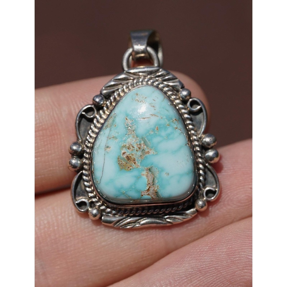 Tony‎ Garcia - Navajo Native Sterling Silver Sacred Buffalo Turquoise Pendant - Picture 5 of 7
